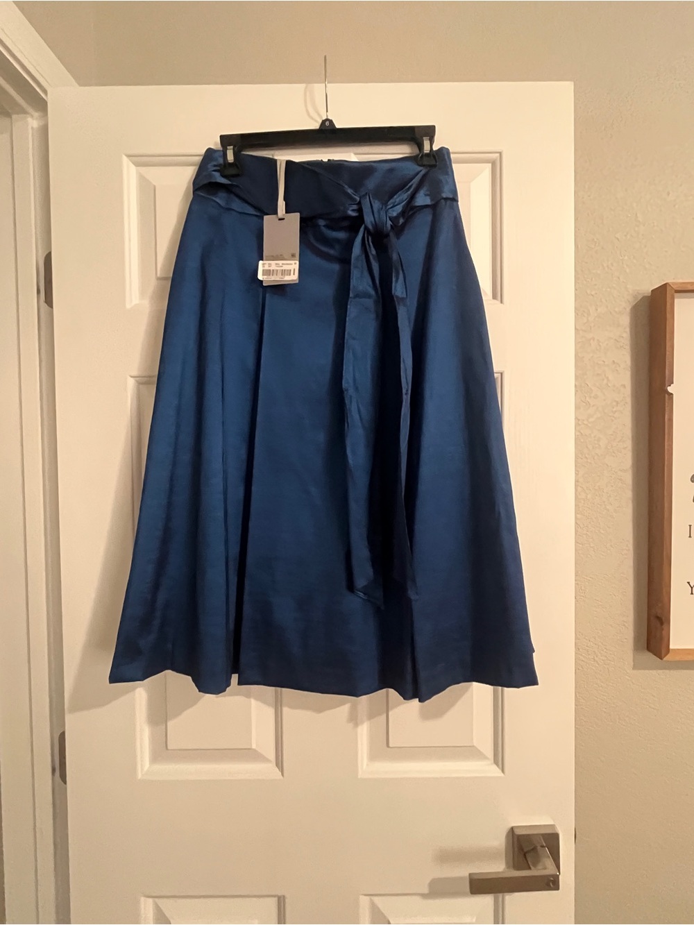Preston & York Satin A-Line Midi Skirt in Blue